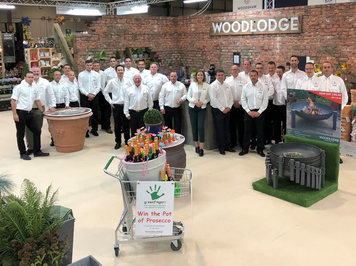 The Woodlodge sales team pose on their stand the Glee 2018 exhibition.